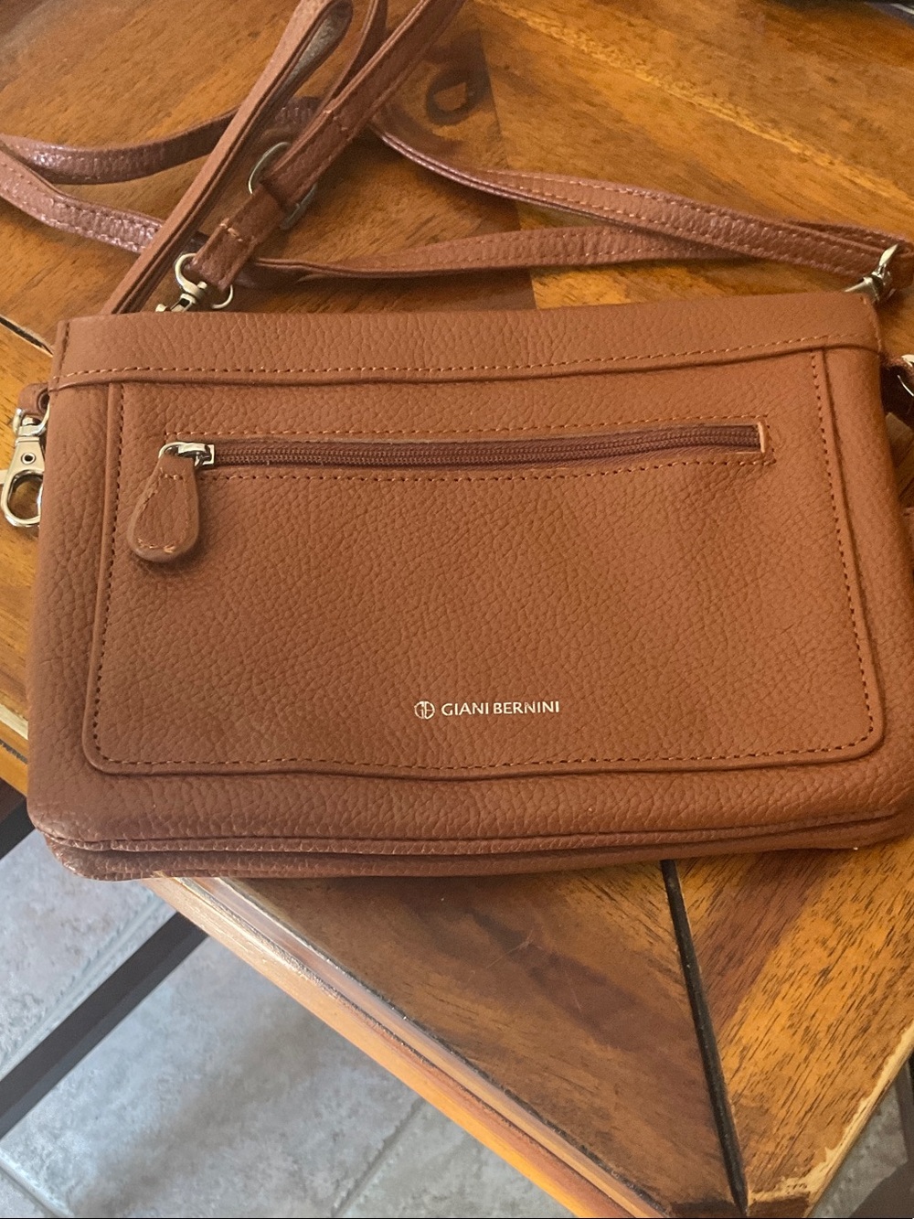 Giani Bernini Tan Pebble Leather Crossbody with Front Zip